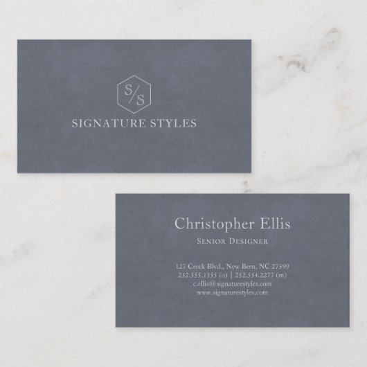 Minimalistic Monogram | Slate Blue 名刺 (正面/裏面)