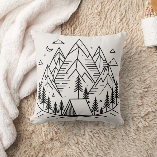 Minimalistic Mountains Camping クッション (ブランケット)