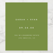 Minimalistic Olive Green Custom Names Wedding ワインラベル (シングルラベル)