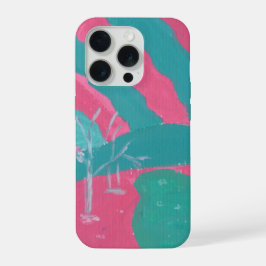 Minimalistic Pink and Green Landscape Phone Case iPhone 15 Proケース