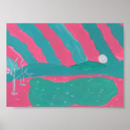 Minimalistic Pink and Green Landscape Print ポスター