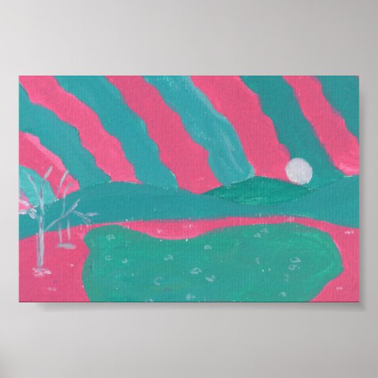 Minimalistic Pink and Green Landscape Print ポスター (正面)