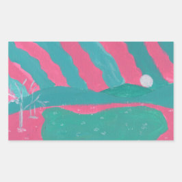 Minimalistic Pink and Green Landscape Stickers 長方形シール