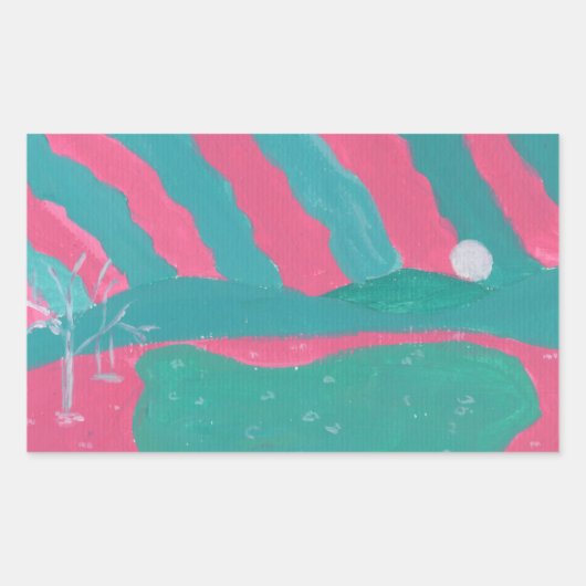Minimalistic Pink and Green Landscape Stickers 長方形シール (正面)