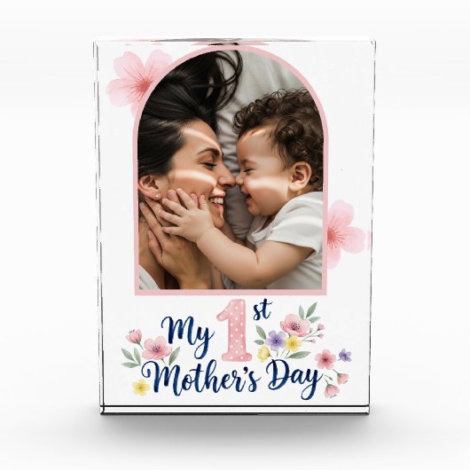 Minimalistic Pink Floral 1st Mother's Day Custom  フォトブロック (正面)