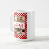 Minimalistic Red Heart Mom Custom 4-Photo Keepsake コーヒーマグカップ (正面左)
