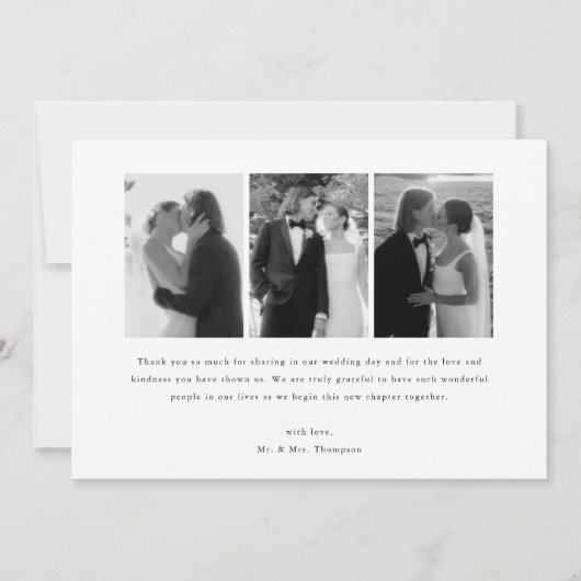 Minimalistic Script 4-Photo Black & White Wedding サンキューカード (裏面)