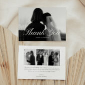 Minimalistic Script 4-Photo Black & White Wedding サンキューカード