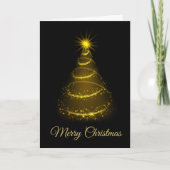 Minimalistic Script Black & Gold Christmas Tree カード (正面)