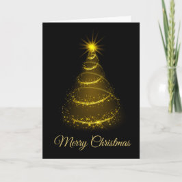 Minimalistic Script Black & Gold Christmas Tree カード
