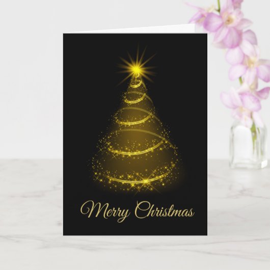Minimalistic Script Black & Gold Christmas Tree カード (蘭)