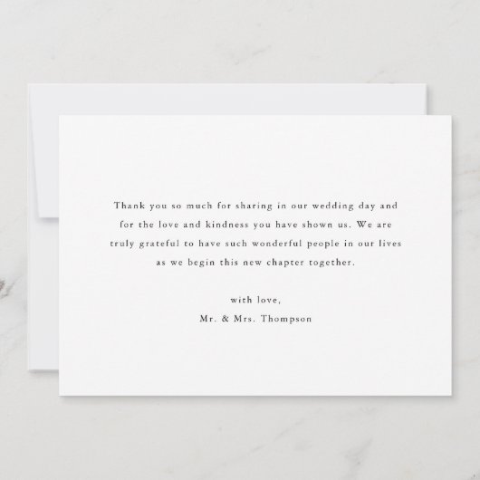 Minimalistic Script Black & White Wedding Photo サンキューカード (裏面)