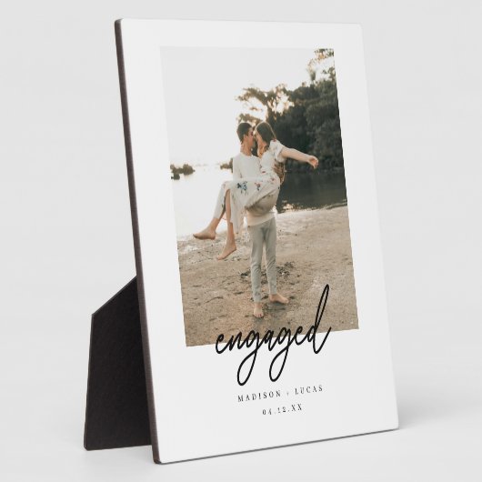 Minimalistic Script "Engaged" Couple Photo フォトプラーク (側面)