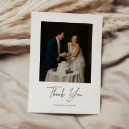 Minimalistic Script Lettering Wedding Photo サンキューカード