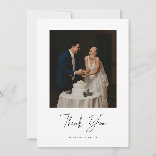 Minimalistic Script Lettering Wedding Photo サンキューカード (正面)