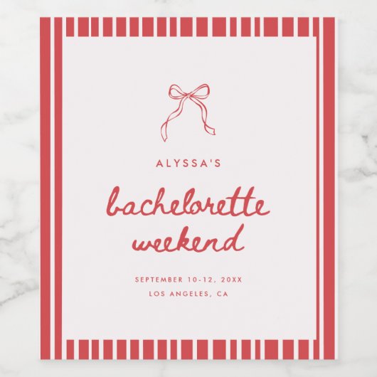 Minimalistic Script Striped Coquette Bachelorette ワインラベル (シングルラベル)