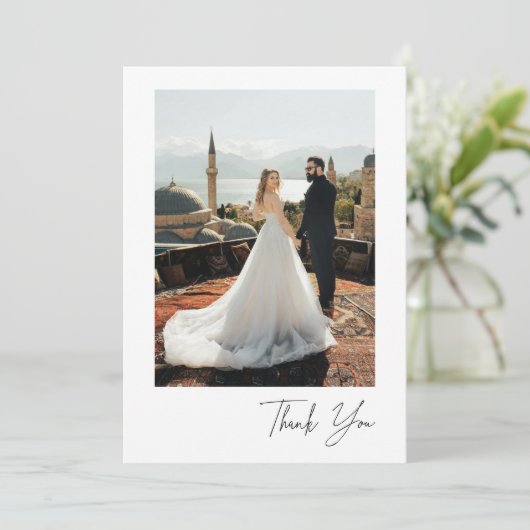 Minimalistic Script Wedding Couple Photo サンキューカード (スタンド正面)