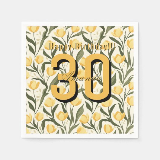 Minimalistic Tulip Themed Birthday Event スタンダードカクテルナプキン (正面)