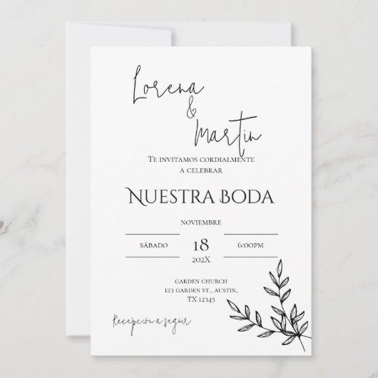 Minimalistic Wedding Invitation in Spanish 招待状 (正面)