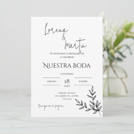 Minimalistic Wedding Invitation in Spanish 招待状 (スタンド正面)