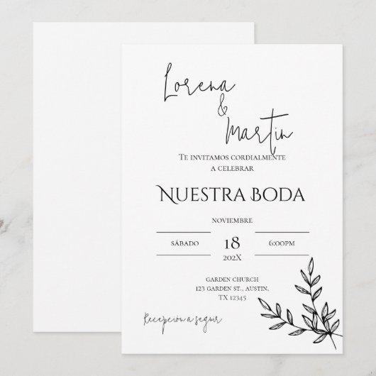 Minimalistic Wedding Invitation in Spanish 招待状 (正面/裏面)