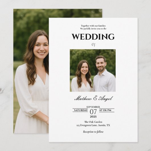 Minimalistic Wedding Invitation with Couple Photo 招待状 (正面/裏面)