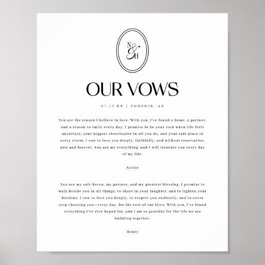 Minimalistic Wedding Vows Custom Monogram ポスター (正面)