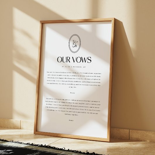 Minimalistic Wedding Vows Custom Monogram ポスター