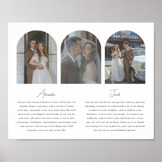 Minimalistic Wedding Vows Script 3-Photo Arch ポスター (正面)