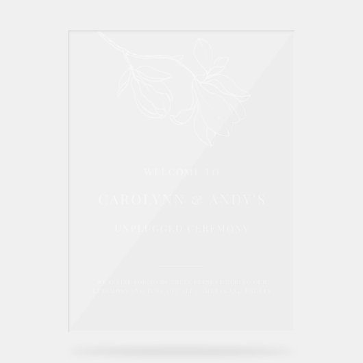 Minimalistic Welcome Unplugged Wedding Ceremony アクリルサイン (正面)