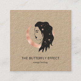 Minimalistisch Frau Mond Sterne  Visitenkarte スクエア名刺