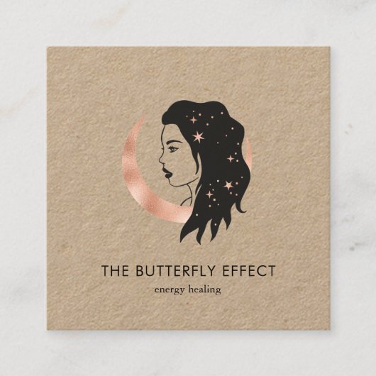 Minimalistisch Frau Mond Sterne  Visitenkarte スクエア名刺 (正面)