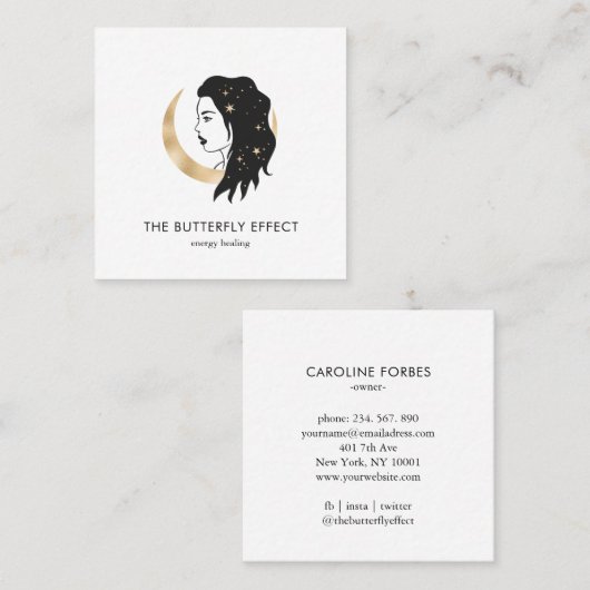 Minimalistisch Frau Mond Sterne  Visitenkarte スクエア名刺 (正面/裏面)