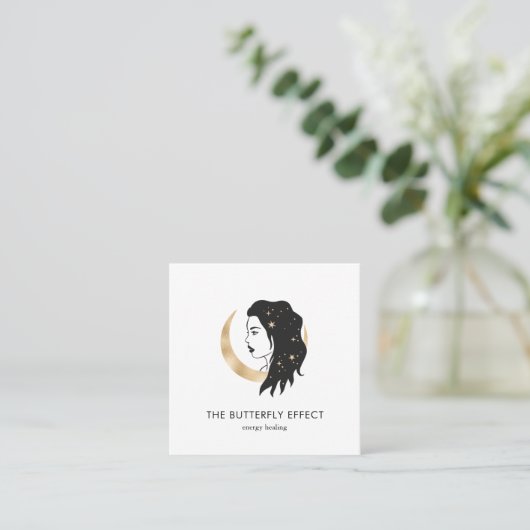 Minimalistisch Frau Mond Sterne  Visitenkarte スクエア名刺 (スタンド正面)
