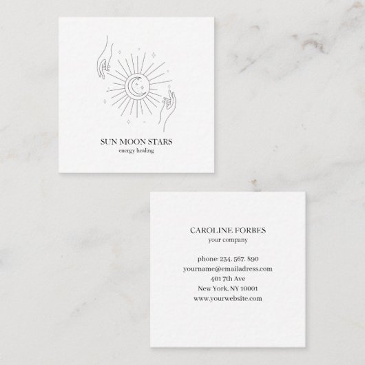 Minimalistisch Sonne Mond Sterne  Visitenkarte スクエア名刺 (正面/裏面)