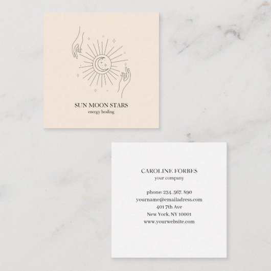 Minimalistisch Sonne Mond Sterne  Visitenkarte スクエア名刺 (正面/裏面)