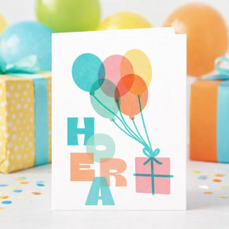 Minimalistische Ballonnen Cadeau Hoera Verjaardag カード