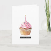 Minimalistische Hip Hip Hoera Roze Cupcake Jarig  カード (正面)
