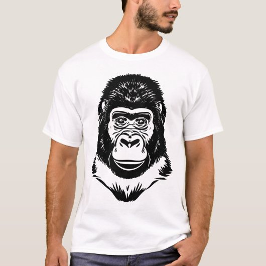 Minimalistisches Affen-Silhouetten Tシャツ (正面)