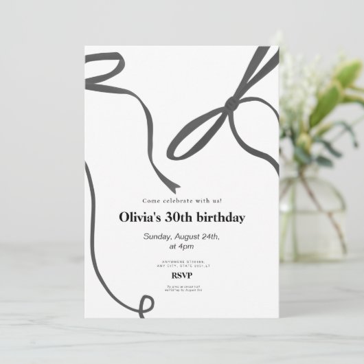 Minimalst black bow 30th birthday 招待状 (スタンド正面)