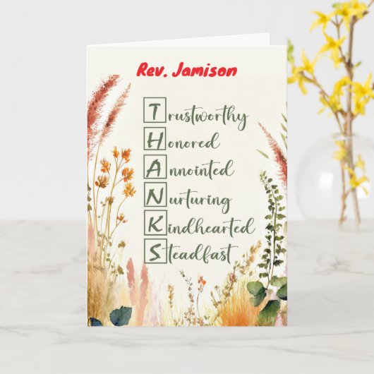 Minister Clergy Appreciation Day Custom Name Thank カード (黄色い花)