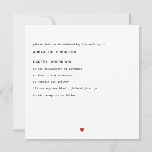 Minmalistタイプライターカスタムフォント結婚写真 招待状 (裏面)