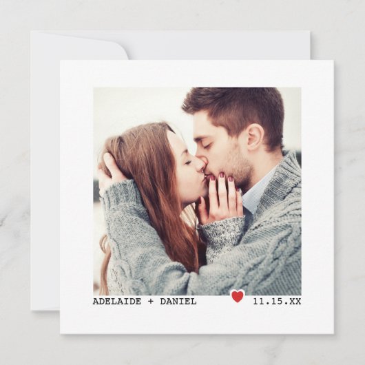 Minmalistタイプライターカスタムフォント結婚写真 招待状 (正面)