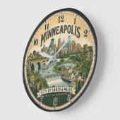 Minneapolis Minnesota City of Lakes Travel Poster ラージ壁時計 (傾斜)