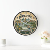 Minneapolis Minnesota City of Lakes Travel Poster ラージ壁時計 (ホーム)