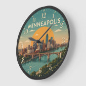Minneapolis Minnesota Skyline Mississippi River ラージ壁時計 (傾斜)