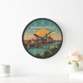 Minneapolis Minnesota Skyline Mississippi River ラージ壁時計 (ホーム)