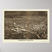 Minneapolis, MN Panoramic Map - 1885 ポスター (正面)