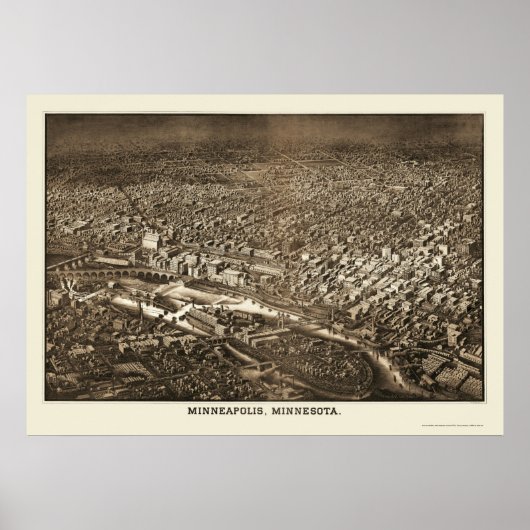 Minneapolis, MN Panoramic Map - 1885 ポスター (正面)