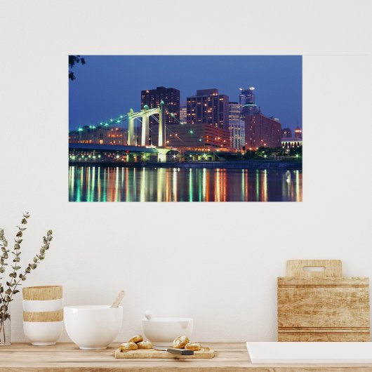 Minneapolis Skyline at night ポスター (キッチン)
